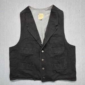 Wah Maker Vest Mens XL Black Cotton Twill Lined Western Cowboy Made USA